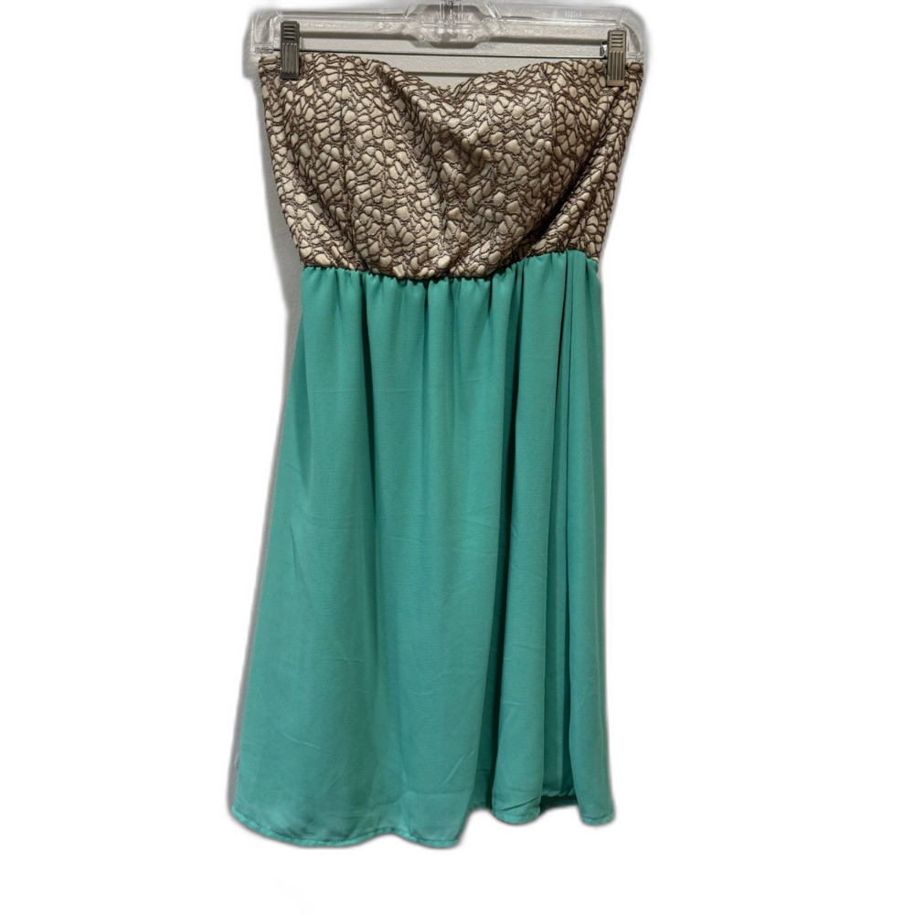 Body Central Y2K Strapless Mini Dress Gold Teal Fairy Coquette Women sz Small